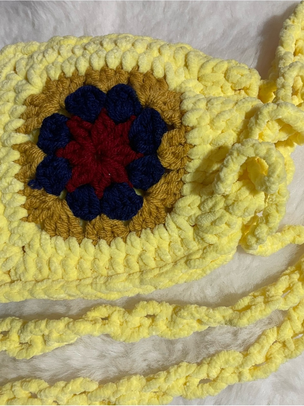Handmade Yellow Crochet Mini Bag with Multicolor Floral Motif